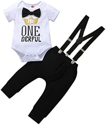 Boy One 1st Birthday Romper Suspenders Set