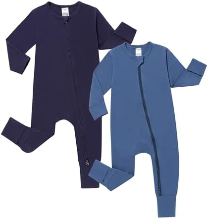 2 Pack Footless Cotton Romper for Baby with 2-Way Zipper Sleepwear