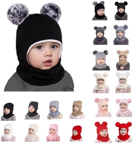 Baby Winter Knit Hat Scarf Set Toddler Bear Ear Beanie Hats