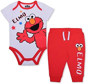 Sesame Street Boys Elmo BodySuit Jogger Set RedWhite for Newborn Infant