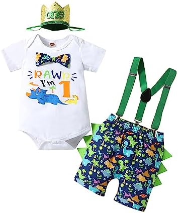 First Birthday Boys Set - Dinosaur Bow Tie Romper