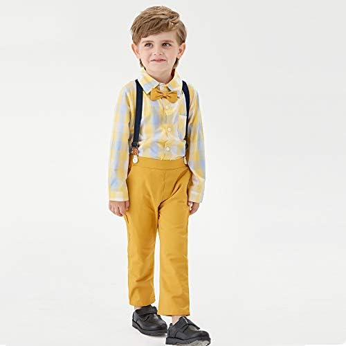 Joycebaby Toddler Boy Clothes Set - Plaid Shirts Suspender Shorts