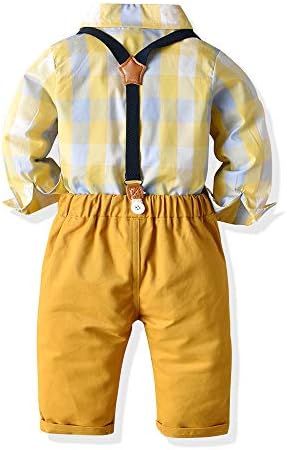 Joycebaby Toddler Boy Clothes Set - Plaid Shirts Suspender Shorts