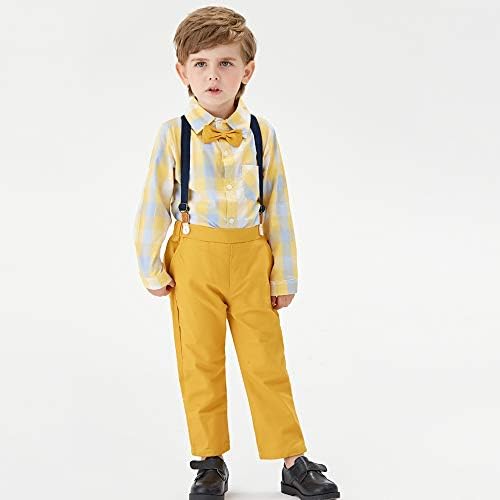 Joycebaby Toddler Boy Clothes Set - Plaid Shirts Suspender Shorts