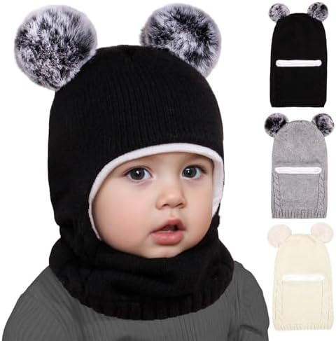 Warm Fleece-Lined Bear Hat Set