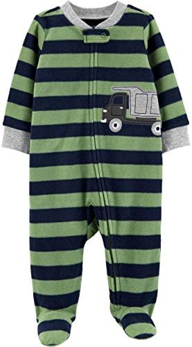 Carters Baby 1-Piece Cotton Footies Truck Stripe NavyGreen