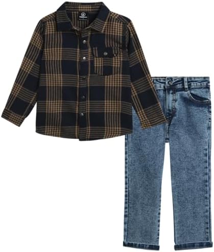 Volcom Toddler Boys brushing flannel shirt and slim fit jeans set