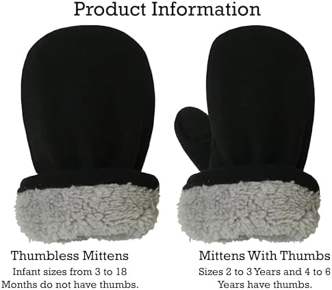NIce Caps Baby Toddler Mittens Kids 2 Pairs for Winter Warm Sherpa Lined Gloves Snug and Cozy for Little Ones