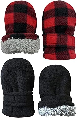 NIce Caps Baby Toddler Mittens Kids 2 Pairs for Winter Warm Sherpa Lined Gloves Snug and Cozy for Little Ones