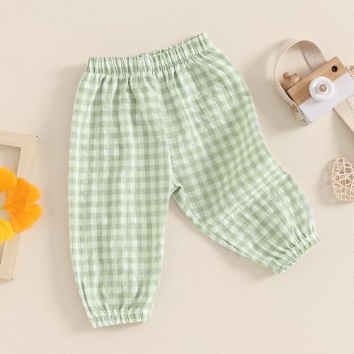 NEVUQO Soft Linen Harem Pants Cute Gingham Plaid for Baby