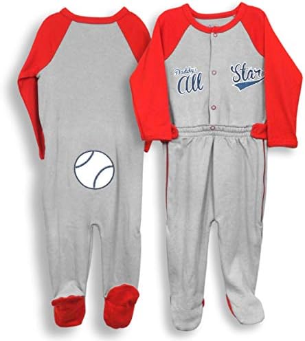 Spencers H73104-3 0-3 Months Zip Leg Sleeper - Red Grey Baseball Embroidery