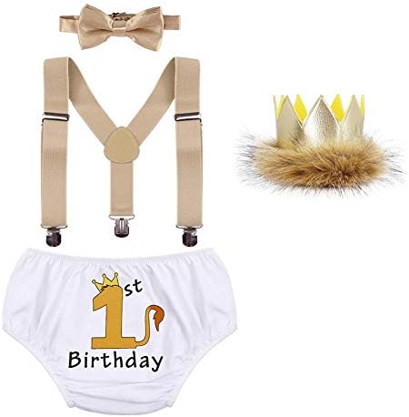 1st Birthday Lion covers Y-pants suspenders Bowtie neck