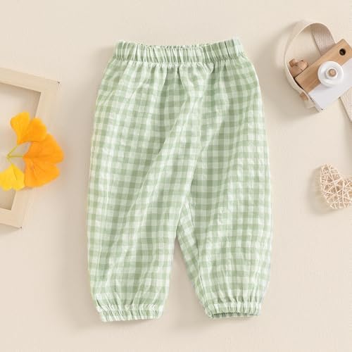 NEVUQO Soft Linen Harem Pants Cute Gingham Plaid for Baby