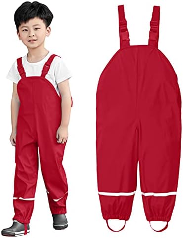 Kids Toddler Rain Overalls with Hood and Reflective Stripes