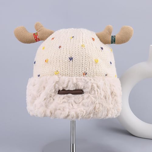 Winter Warm Lined Deer Knit Hat for Baby