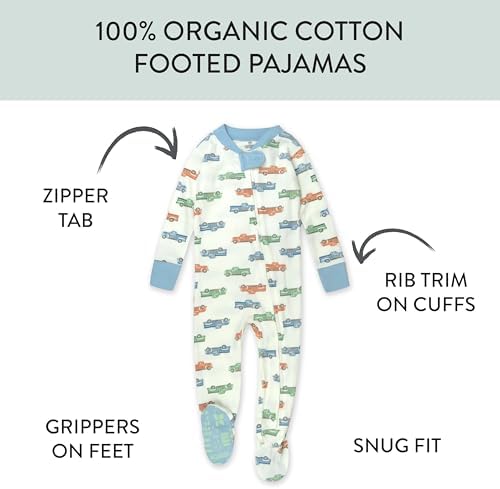 HonestBaby Organic Cotton Pajamas One-Piece Sleeper Zip Front for Baby Boys