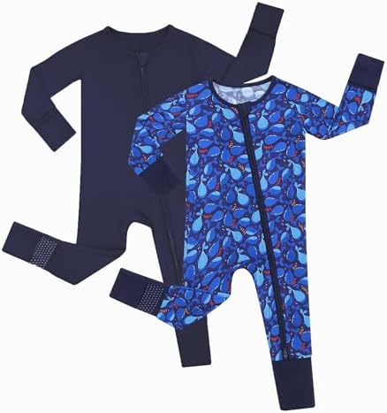 JunNeng Baby Romper Bamboo Rayon Two-Way Zipper Mitten Footuffs Non-Slip Soles