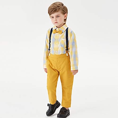 Joycebaby Toddler Boy Clothes Set - Plaid Shirts Suspender Shorts