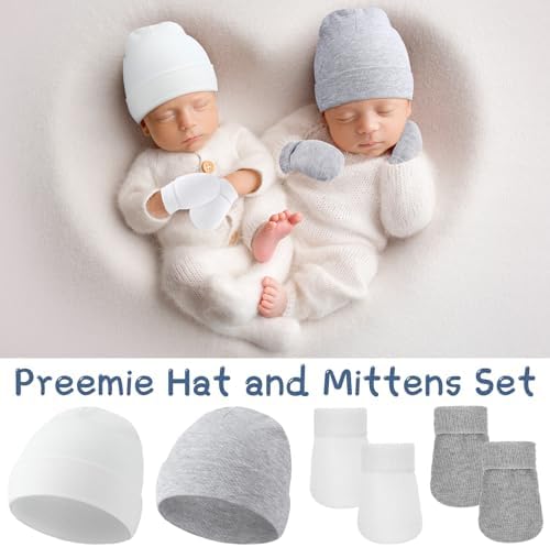Heredity 4-Piece Preemie Hat Mitten Set for Boys Girls