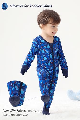 JunNeng Baby Romper Bamboo Rayon Two-Way Zipper Mitten Footuffs Non-Slip Soles