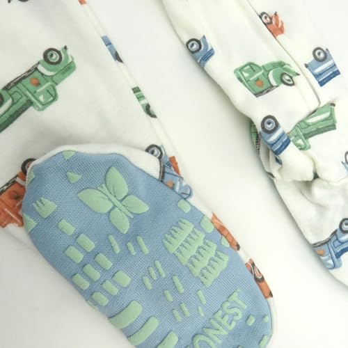 HonestBaby Organic Cotton Pajamas One-Piece Sleeper Zip Front for Baby Boys