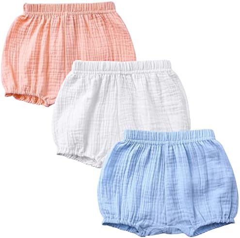 Soft Trendy 3-Pack Cotton Linen Shorts for Baby Girls Boys