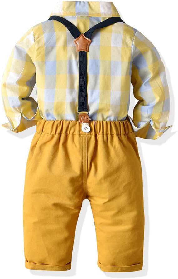Joycebaby Toddler Boy Clothes Set - Plaid Shirts Suspender Shorts