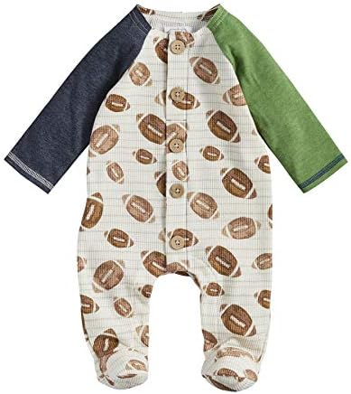 Mud Pie Baby Boys Waffle Knit Button Front Football Sleeper
