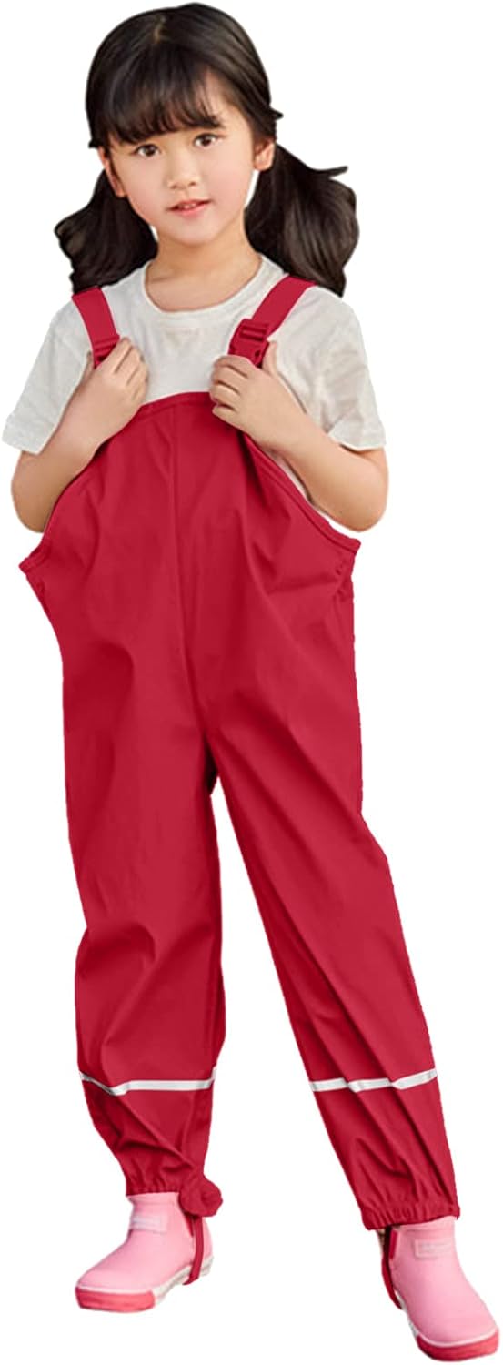 Kids Toddler Rain Overalls with Hood and Reflective Stripes