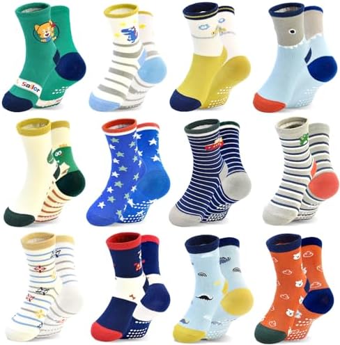 Perfectly Non-Slip toddler socks for boys - Safe for crawling walking