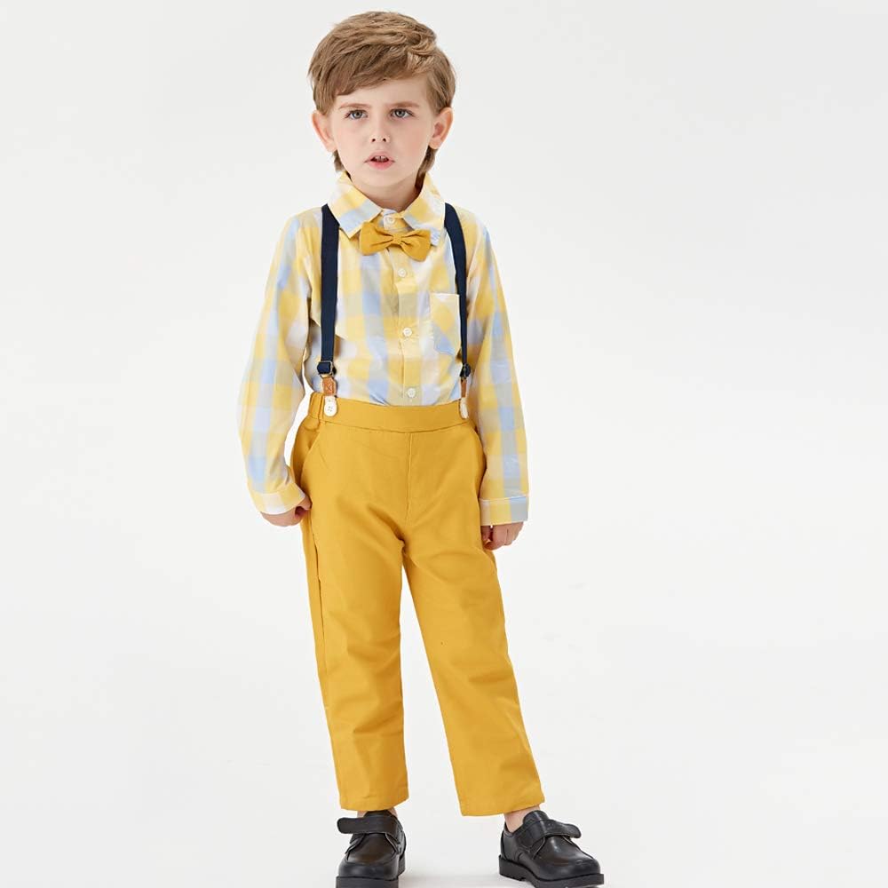 Joycebaby Toddler Boy Clothes Set - Plaid Shirts Suspender Shorts