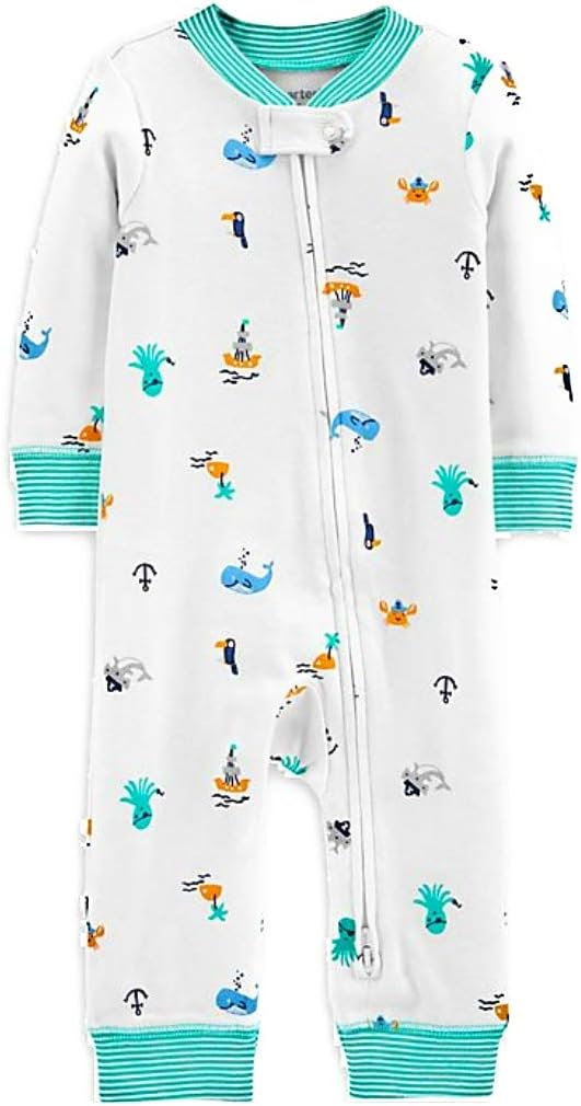 White Carters Baby Boy 1-Piece Footless Pajama with Green Accents