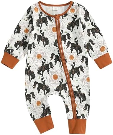 Western Baby Boy Girl Clothes Cow Horse Print Romper