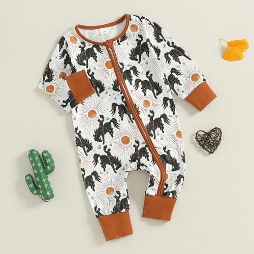 Western Baby Boy Girl Clothes Cow Horse Print Romper