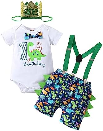 Beleva 1st Birthday Dinosaur Boys 1st Birthday Gownday Romper Set