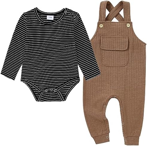 Newborn Baby Boy Romper Outfits 0-18M striped overalls