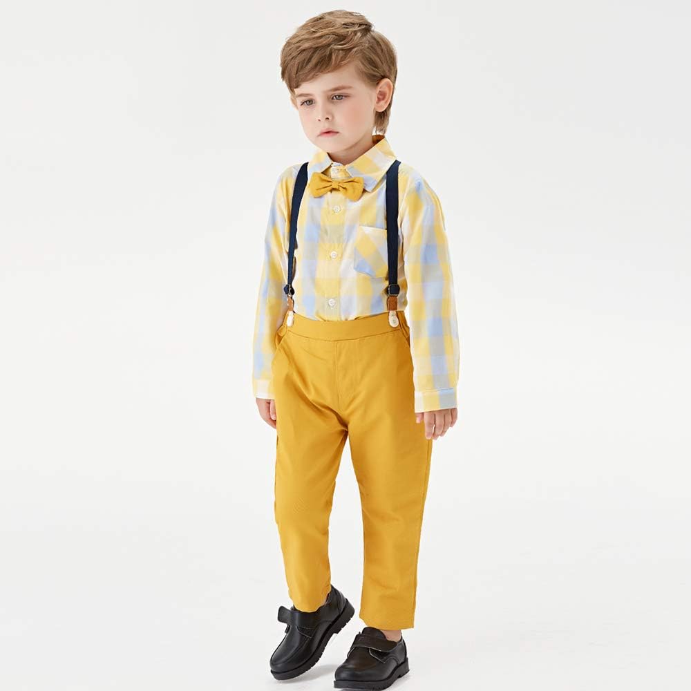 Joycebaby Toddler Boy Clothes Set - Plaid Shirts Suspender Shorts