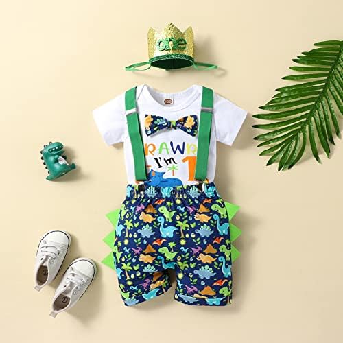 First Birthday Boys Set - Dinosaur Bow Tie Romper
