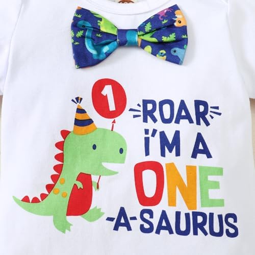 Baby Boy 1st Birthday Funny Cake Smash Outfit Bow Tie dinosaur
