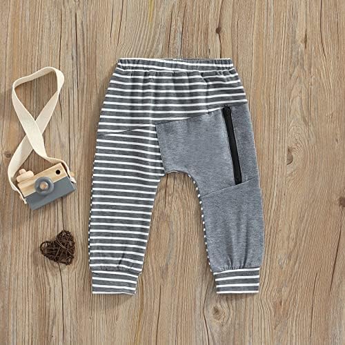 Patchwork Stripe Toddler Boys Zip Up Elastic Pants