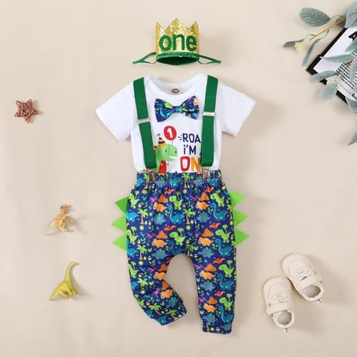Baby Boy 1st Birthday Funny Cake Smash Outfit Bow Tie dinosaur