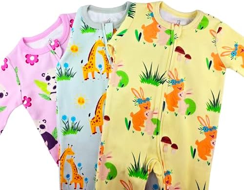 Cute Safe Organic Baby Footie Onesie with Animal Print