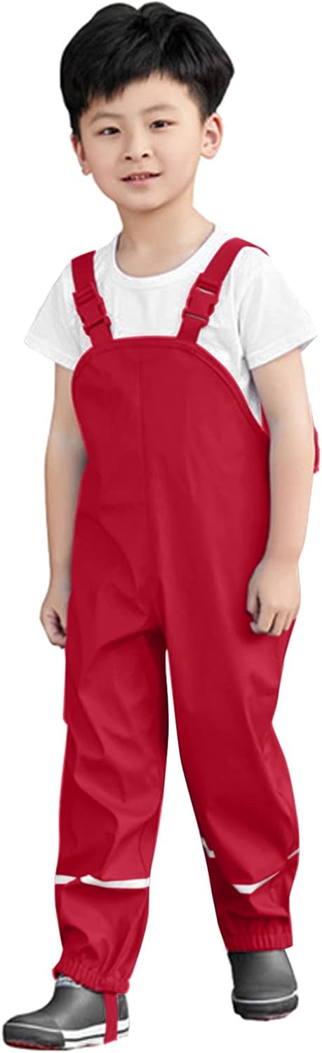 Kids Toddler Rain Overalls with Hood and Reflective Stripes