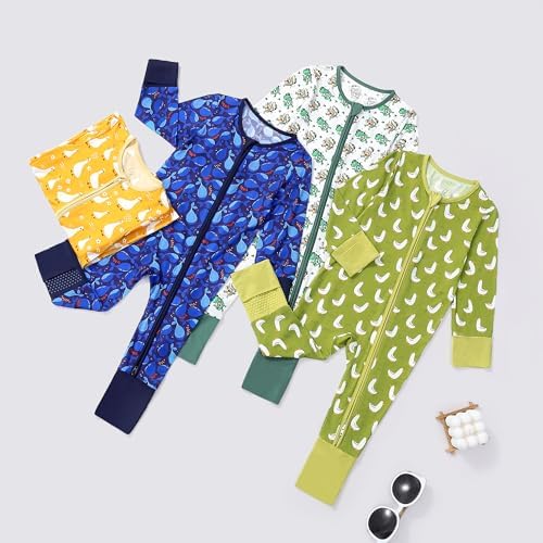 JunNeng Baby Romper Bamboo Rayon Two-Way Zipper Mitten Footuffs Non-Slip Soles