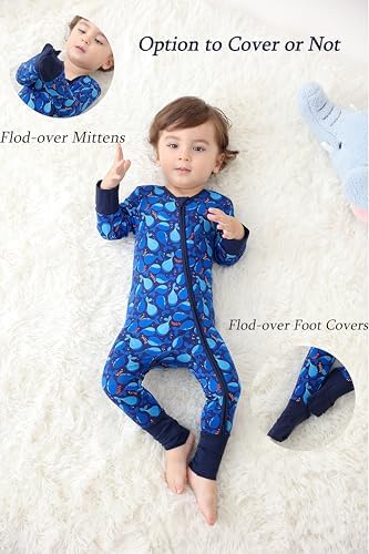 JunNeng Baby Romper Bamboo Rayon Two-Way Zipper Mitten Footuffs Non-Slip Soles