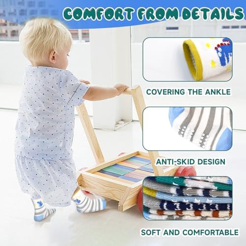 Perfectly Non-Slip toddler socks for boys - Safe for crawling walking