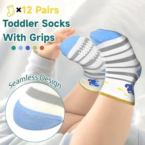 Perfectly Non-Slip toddler socks for boys - Safe for crawling walking