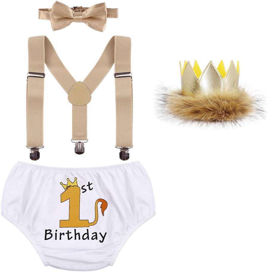 1st Birthday Lion covers Y-pants suspenders Bowtie neck