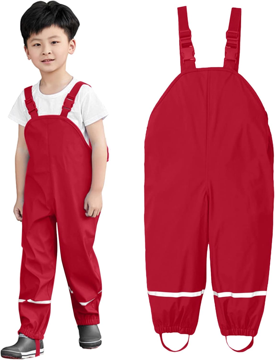 Kids Toddler Rain Overalls with Hood and Reflective Stripes