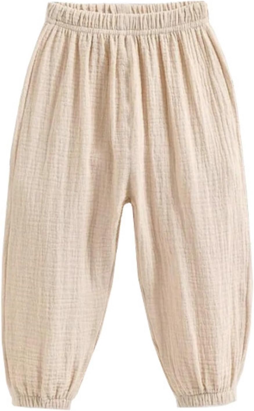 Heamoe Kids Cotton Linen Ankle Length Pants for Boys Girls Toddlers